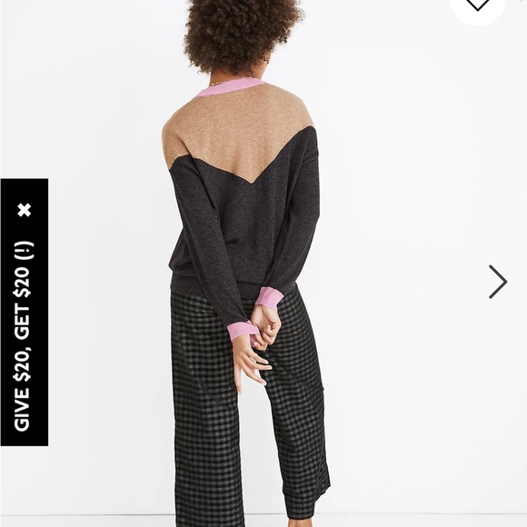 Madewell colorblock yoke pullover faux off shoulder sweater - Picture 4 of 13